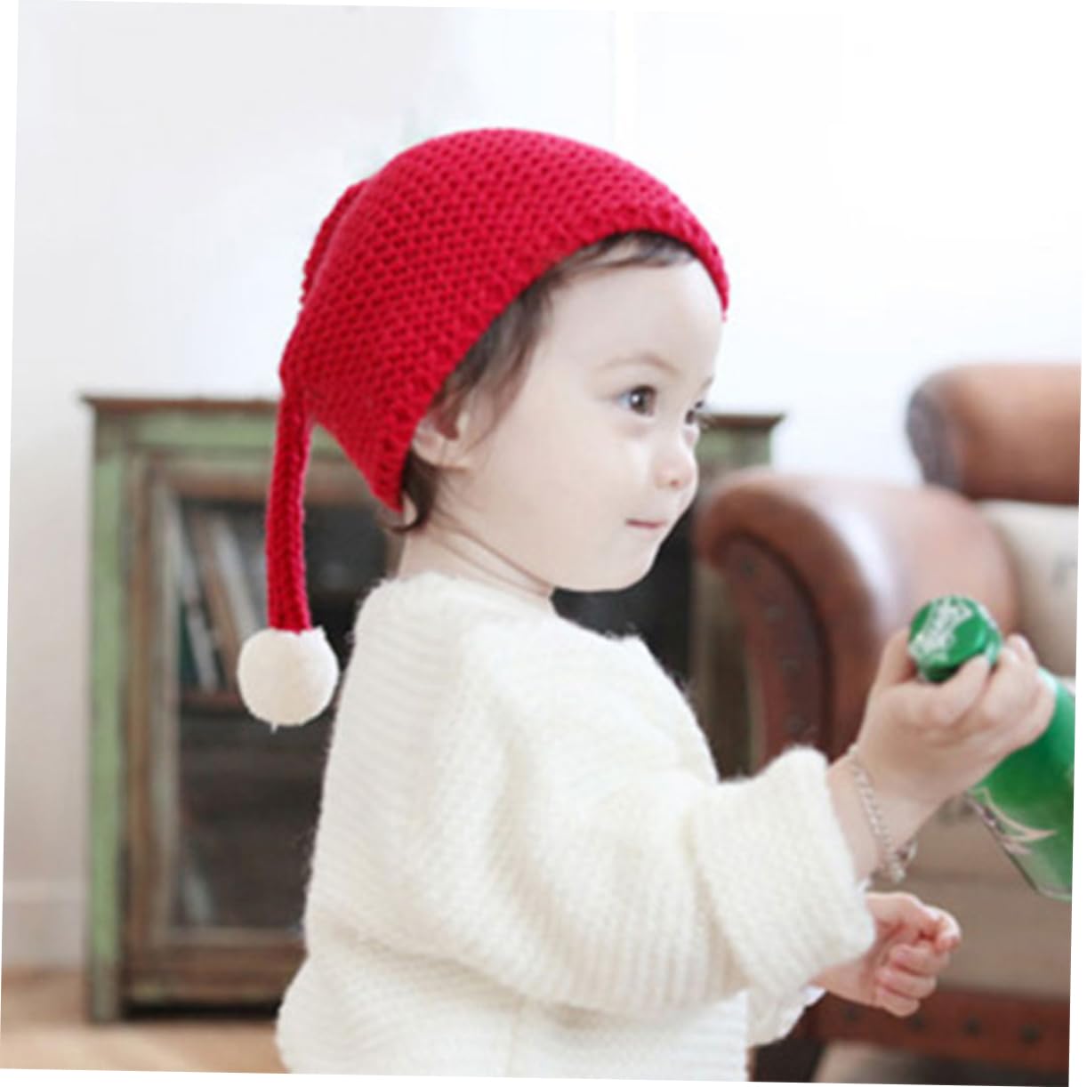 4 Stück Flauschige Ballmützen Kinder wintermütze Kinder weihnachtsmütze weihnachtsmannmützen für Nikolausmütze Mädchen Hüte mütze Strickmützen Hüte aus Holzgarn rot