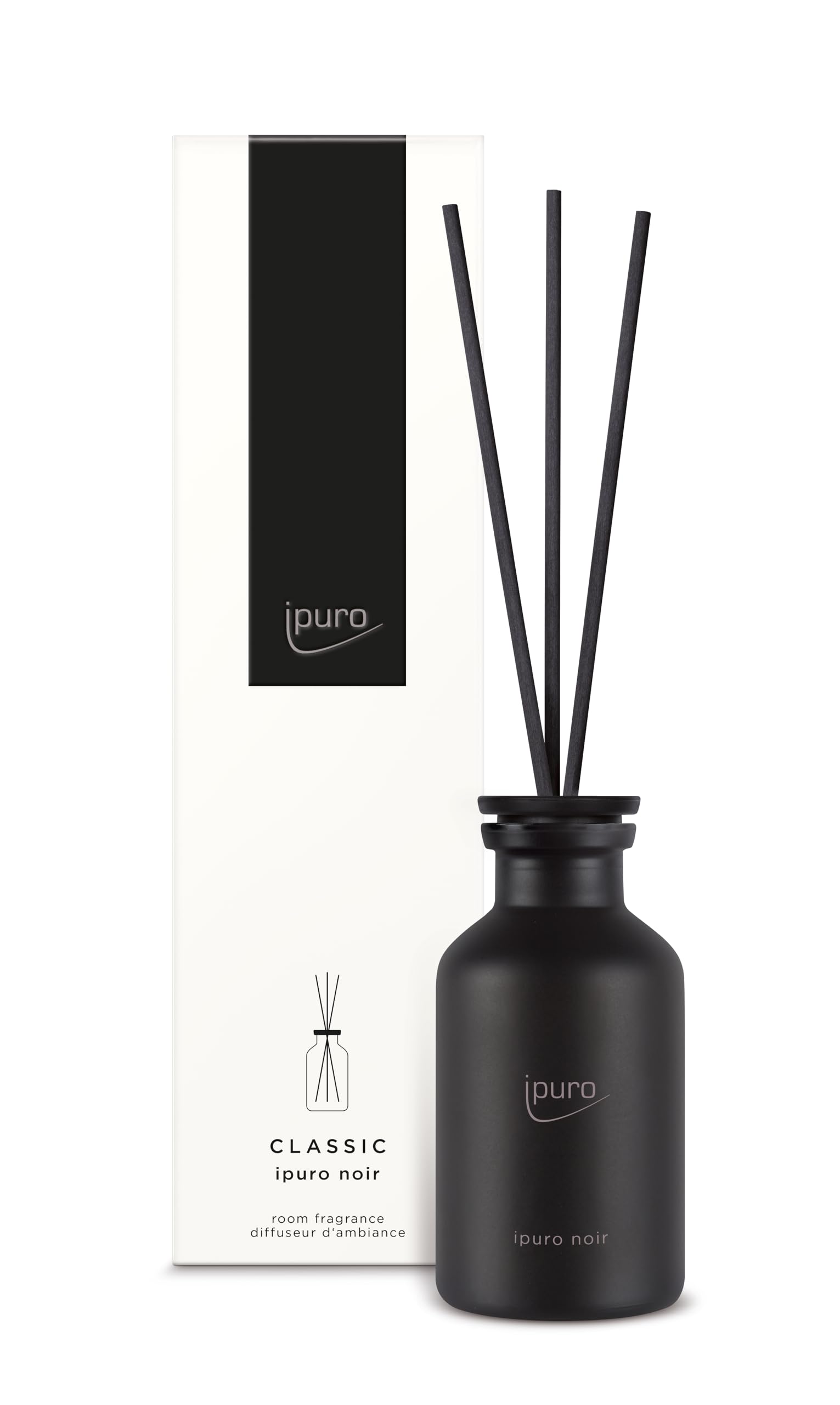 ipuro - Classic Raumduft Noir - 75ml | orientalischer Raumerfrischer mit Rose, Patschuli, Sandelholz, Eukalyptus & Kokosnuss Duft | Diffuser mit Stäbchen