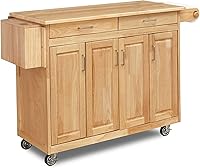 Homestyles General Line 54" Natural Wood Mobile Kitchen Cart with Drawers, Shelves, Tool Caddy & Towel Bar