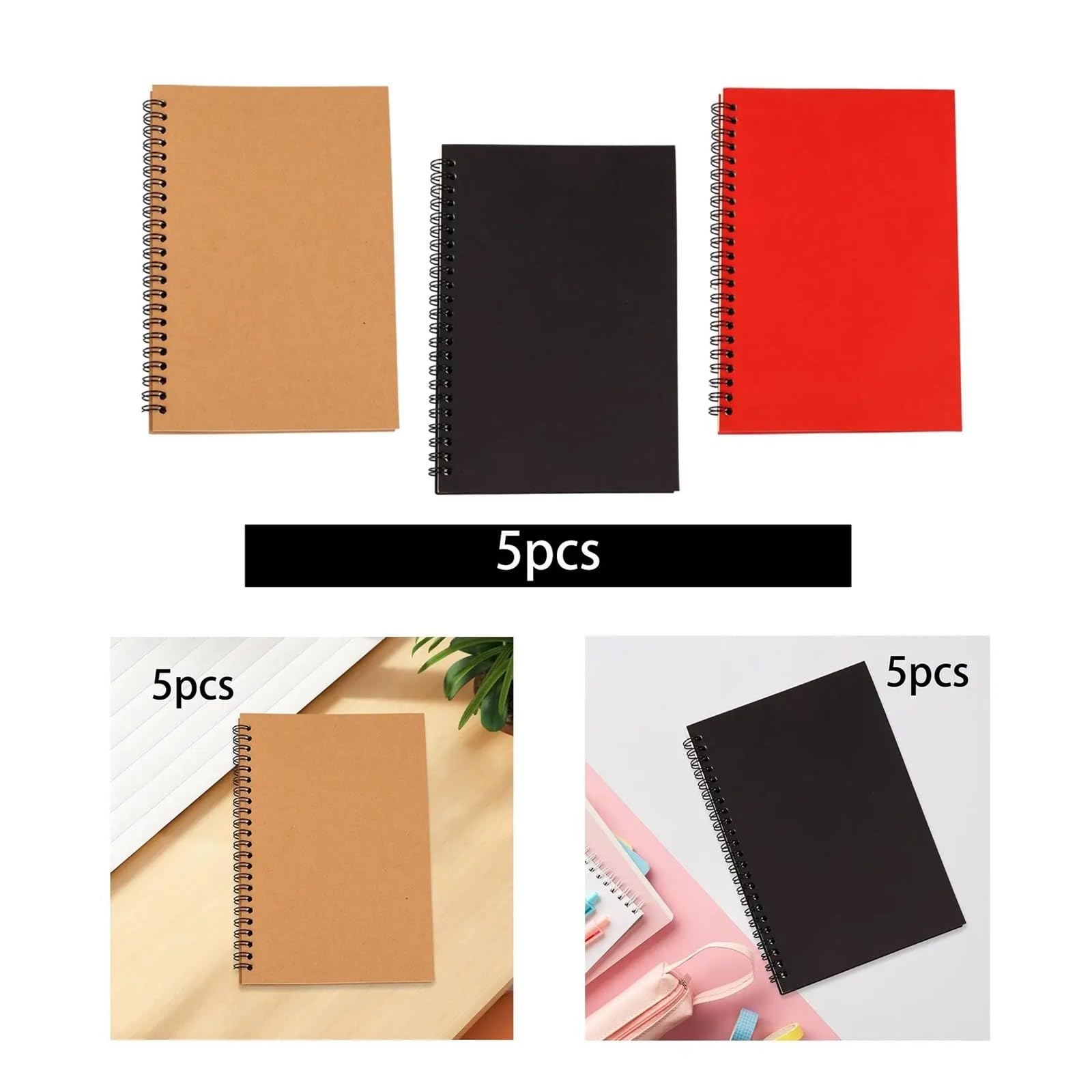 5 Pezzi quaderno a Spirale 50 Fogli A5 Lettera quaderno Spirale Notepad rilegato Blocco for Ufficio Studenti Adulti diario Disegno Taccuino Rilegato A Filo(Khaki)