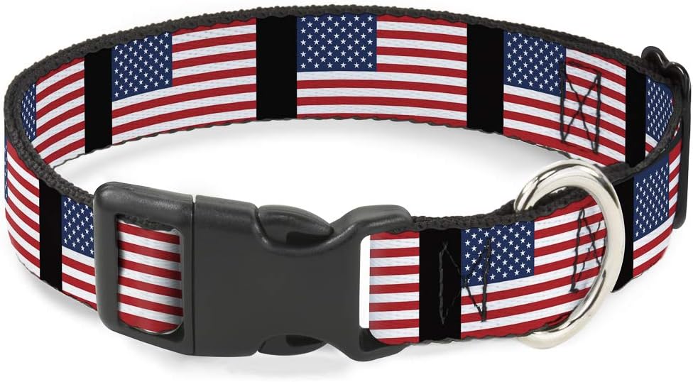 Buckle-Down Plastic Clip Collar - United States Flags - 1.5" Wide - Fits 16-23" Neck - Medium