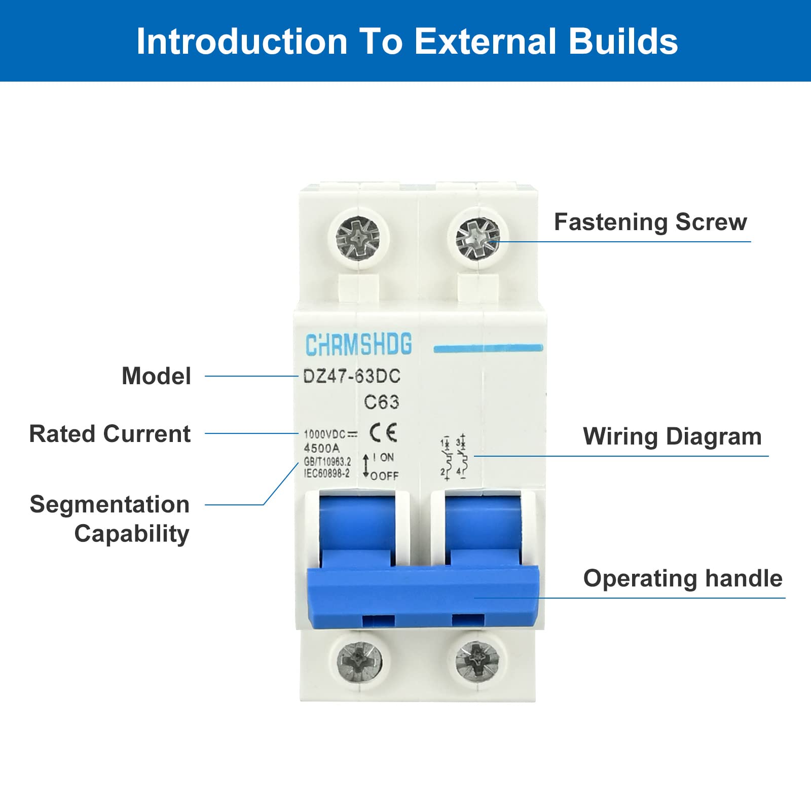 2 Interruttori Magnetotermici CC 63A - 2 Poli, DZ47-63, Per Impianti Fotovoltaici