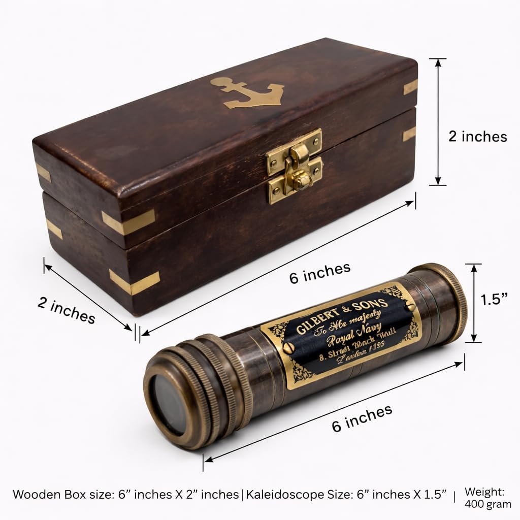 Brass Optical Kaleidoscope – Vintage 3D Mirror Lens Kaleidoscope in Wooden Box, Educational Science Gift, Home Decor & Collectible for Adults