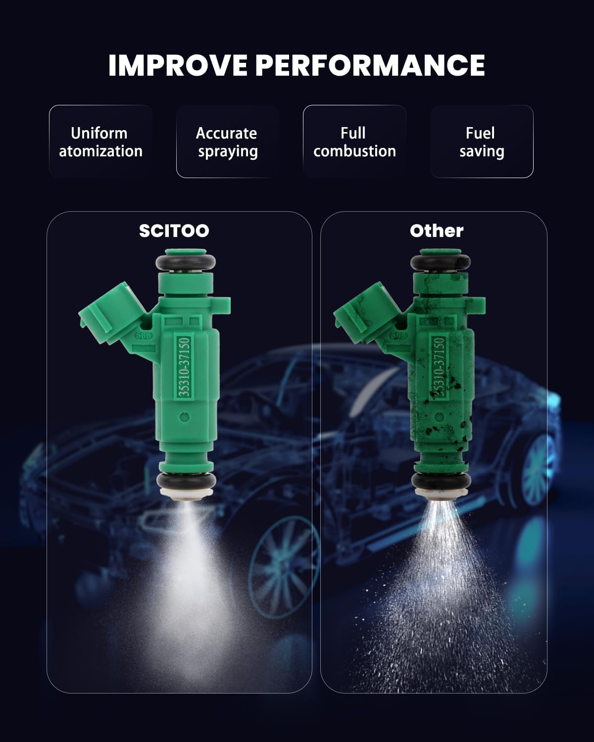 SCITOO 4Pcs 4 Holes Fuel Injector Fit for Hyundai for Accent for 2006 2007 2011, for Hyundai for Santa Fe for 2001 2002 2003 2004 2005 2006, 3531037150 842-12255 FJ660