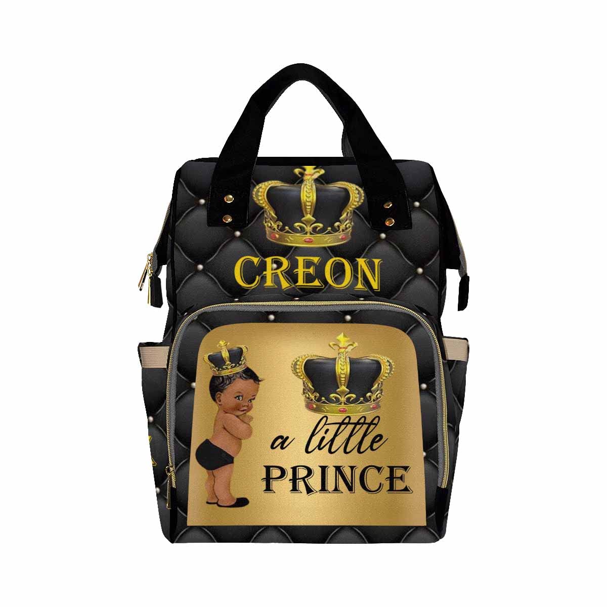 InterestPrint Custom Name Diaper Bag Customized Little Prince Black Gold Backpack Personalized Laptop Backpack with Name Nursing Bags Fashion