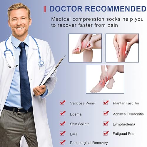 Miniatura 4 de Beister Calcetines de compresión hasta la rodilla de 20-30 mmHg para mujeres y hombres, venas varicosas de pantorrilla