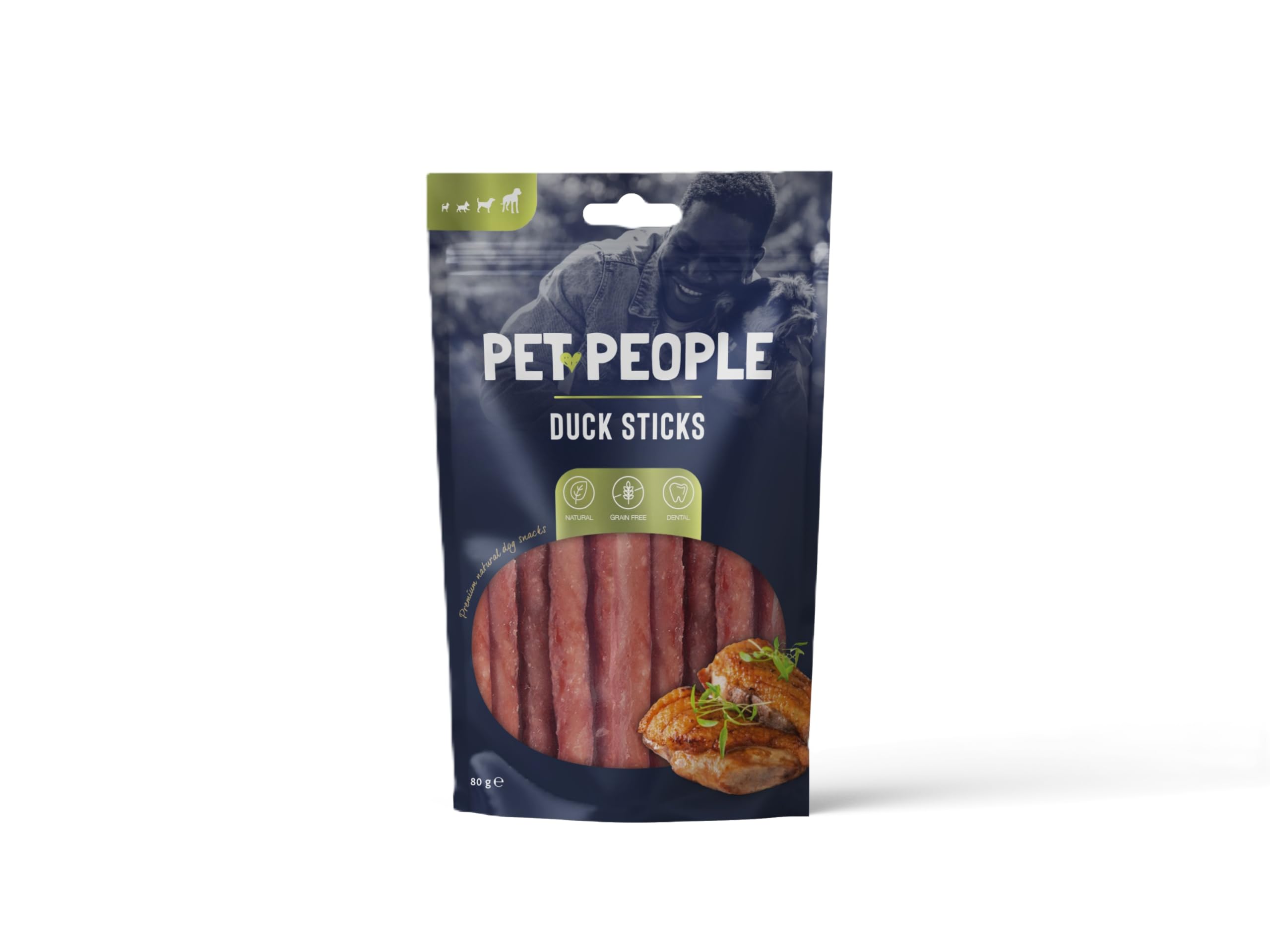 Pet People Duck Sticks 80g, Natural, Grain Free, High Protein, Dental Care, Dog Snacks - 8pc, 80g (1 Bag)