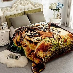 JYK Korean Faux Mink Fleece Blanket 83″ X 91″, 5.7 LB – 2 Ply Reversible Soft Warm Plush Flannel Blanket (Tiger, King)