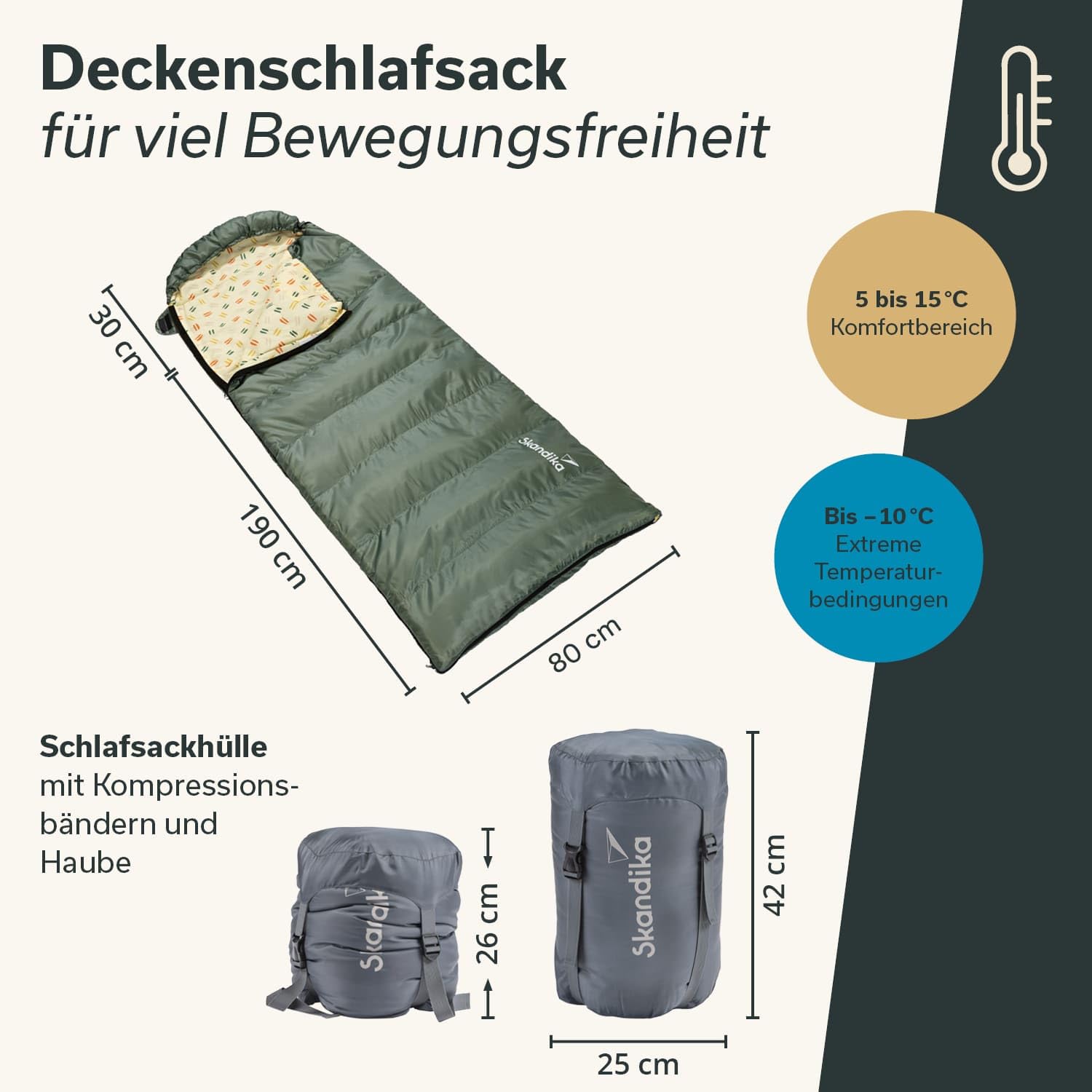 Skandika Deckenschlafsack Iceland Single | Schlafsack Outdoor für Erwachsene, 3 Jahreszeiten mit Baumwolle, 220 x 80 cm, als Doppelschlafsack nutzbar, Camping Schlafsack XXL, Schlafsäcke Erwachsene