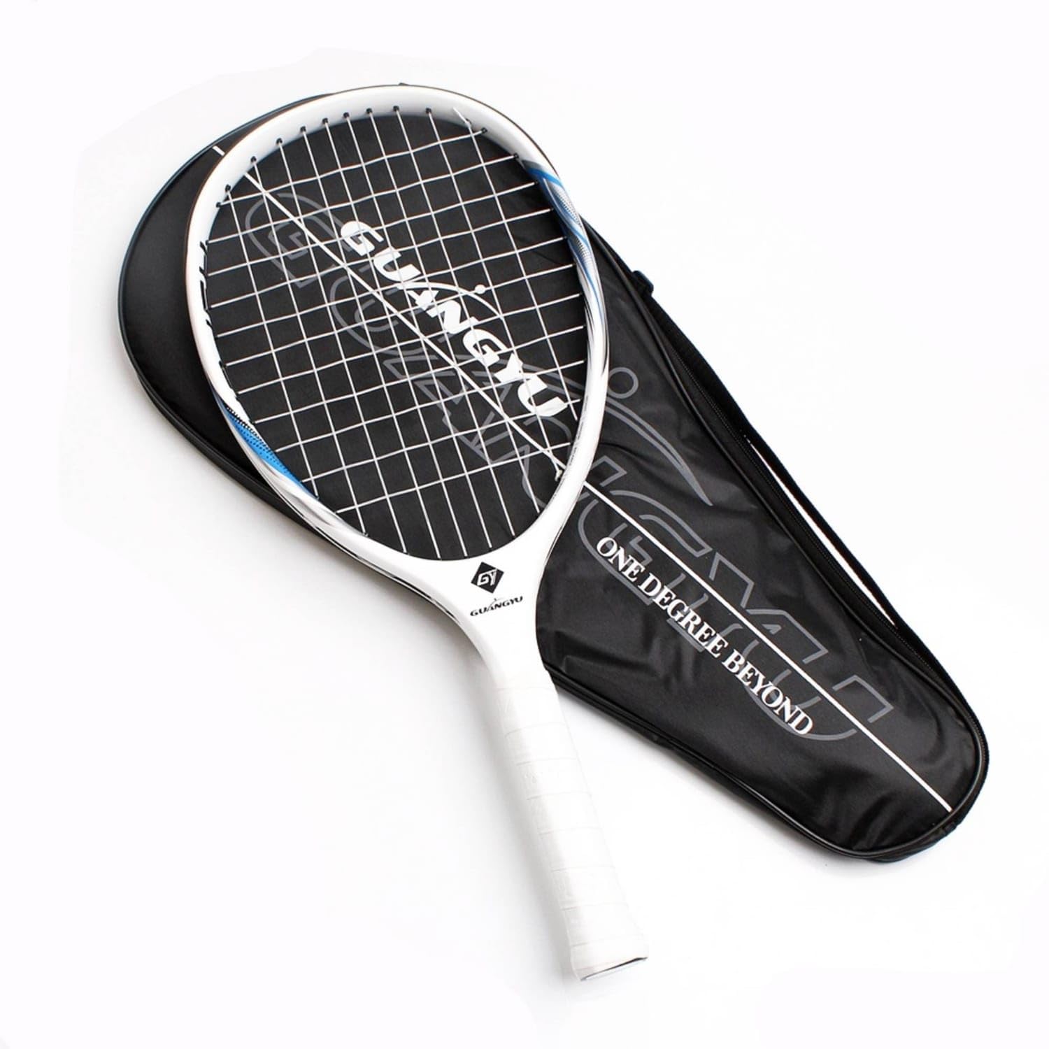 one-piece carbon composite racket standard length racket with carrying cover lightweight tennis racquet pre-strung for adults, beginners, intermediate players, casual matches, training, travel, white