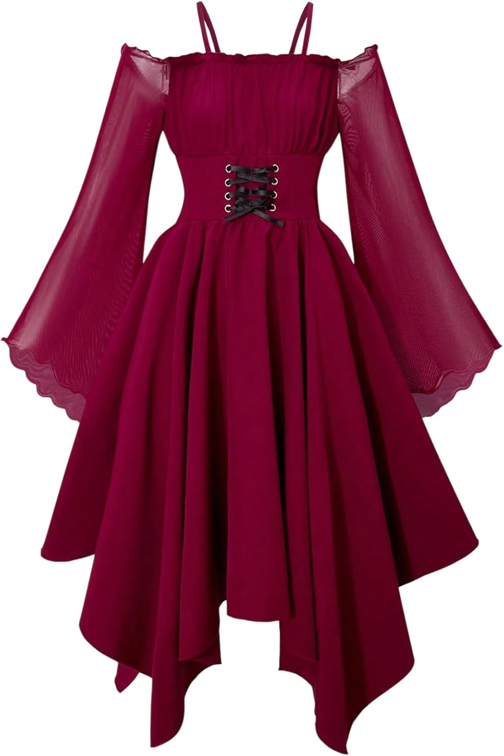 Verdusa Tween Girls Dress Ruffle Lace Up Corset Dress Flare Sleeve Asymmetrical Long Flowy Dresses