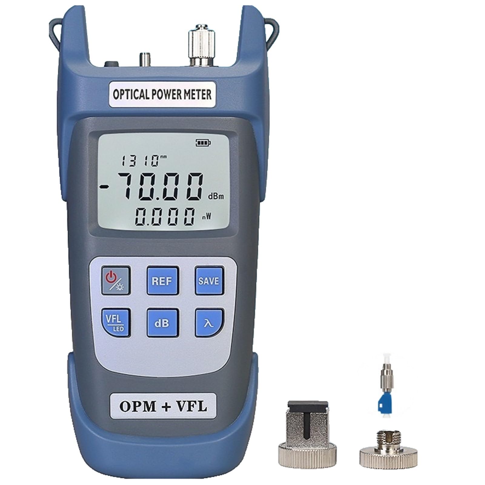 Equipos de Fibra óptica Probador de Fibra óptica Gris FTTH, medidor de Potencia óptica 70 ~ +10 dbm OPM con localizador Visual Fallos 1-50 MW VFL,PrecisióN De Prueba(10MW with FC-LC)
