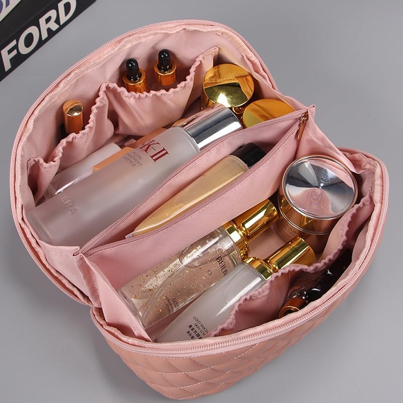 W2S Travel Makeup Organizer, Cosmetic Organizer Box for Women & Large Storage Toiletry Pouch Kit | Durable & Waterproof Case for Makeup Lovers - Essential Vanity Box & Makeup Bag (Pink) 3