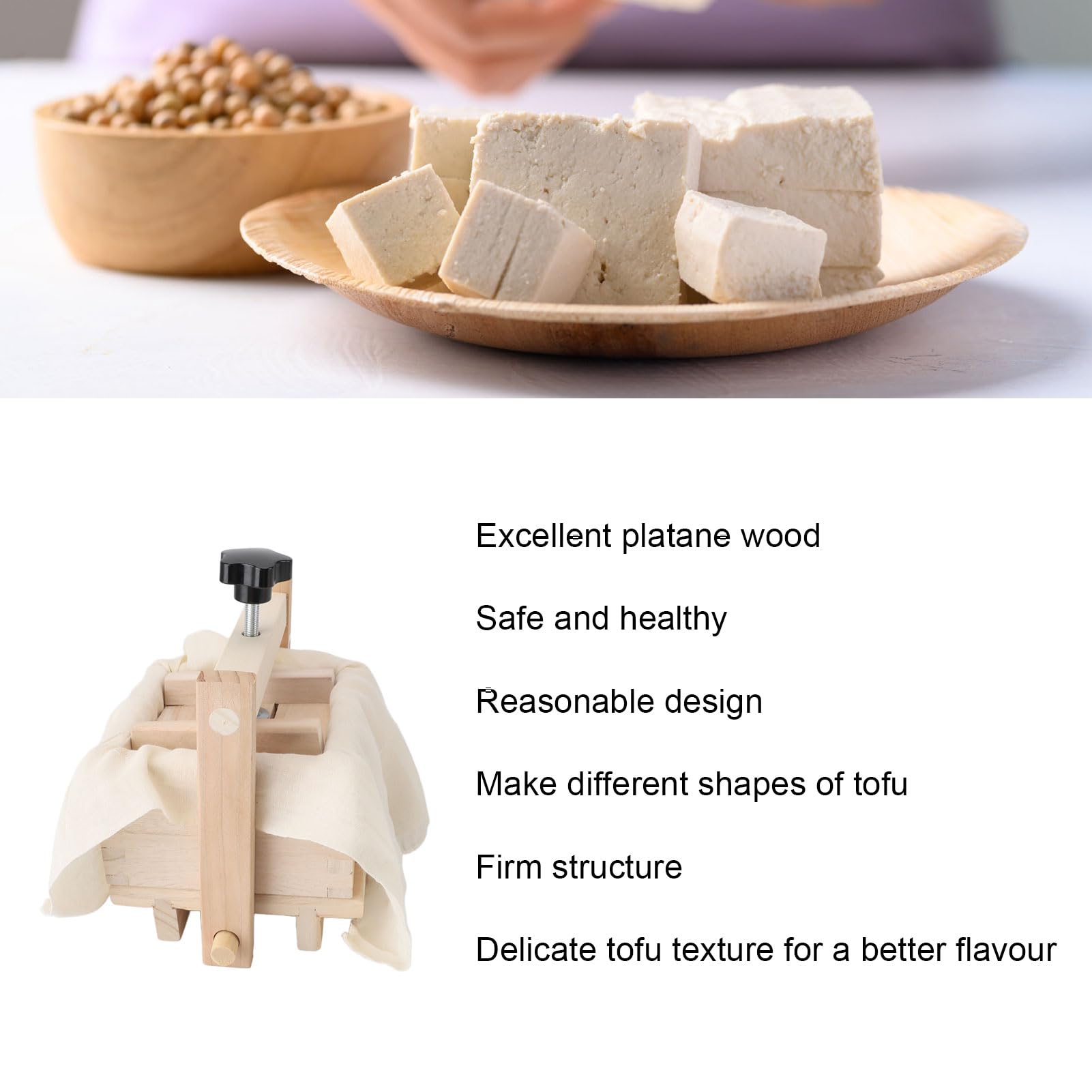 Zestaw do Robienia Tofu Drewniana Forma do Wyciskania Tofu Prasa do Sera Prasa do Robienia Tofu Forma do Tłoczenia dla Domu (Typ 2 (5,1 x 5,1 x 3,5 cala))