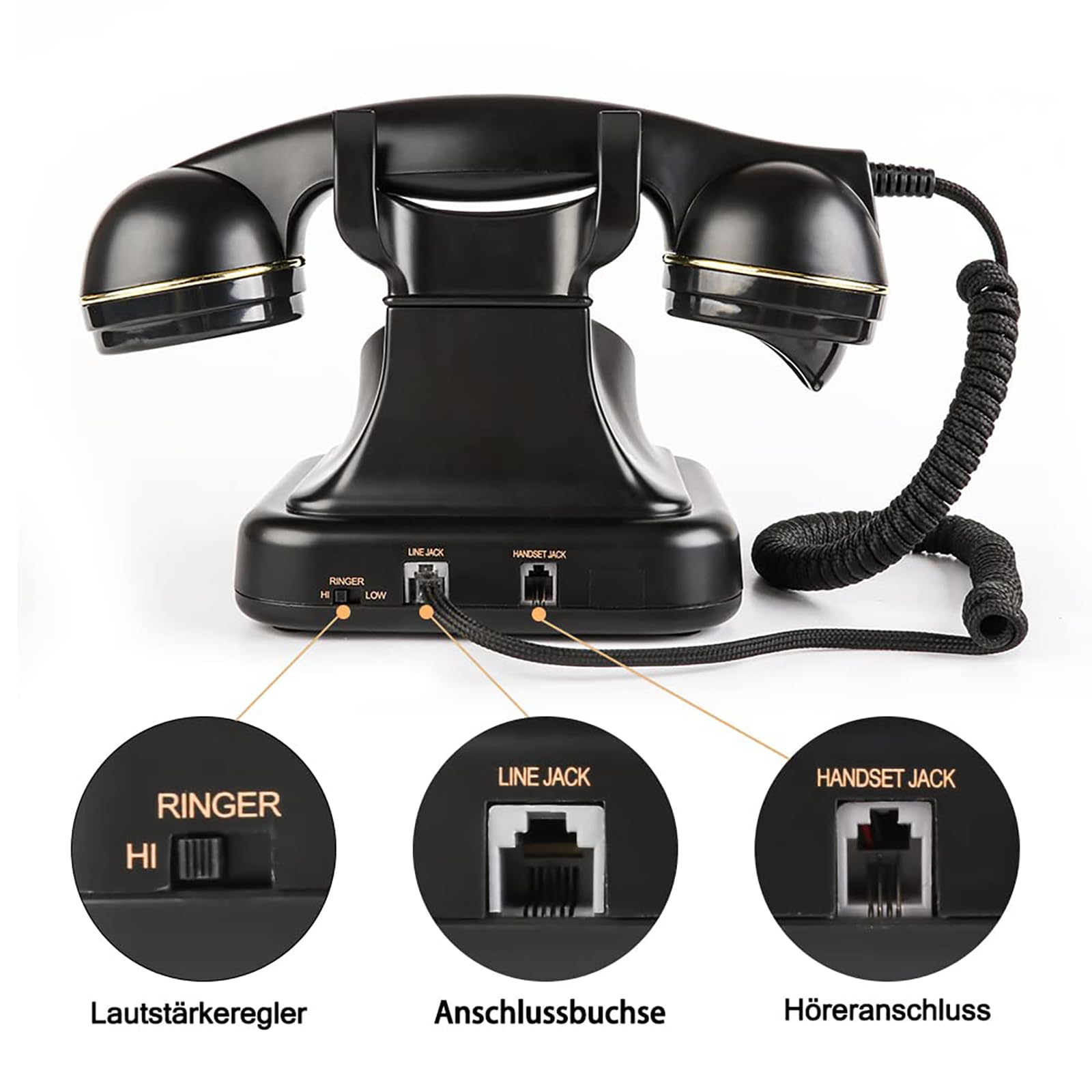 Retro Festnetztelefone Klassisches Retro Telefon mit Wählscheibe Einstellbare Lautstärke Vintage Nostalgie Telefon für Home Office Dekoration, Schwarz