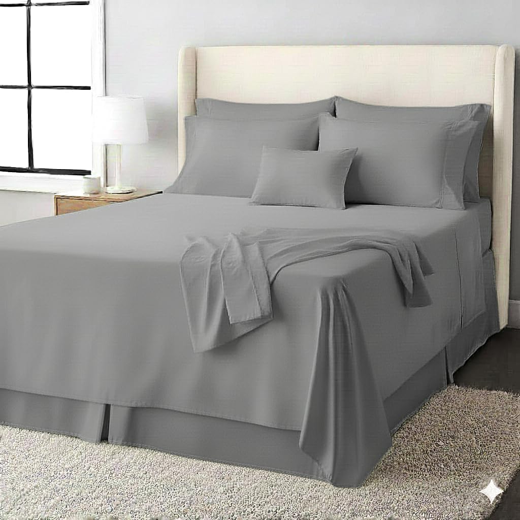 Royal Tradition Solid 650-Thread-Count, Cotton-Blend Full 4PC Bed Sheets Set Grey