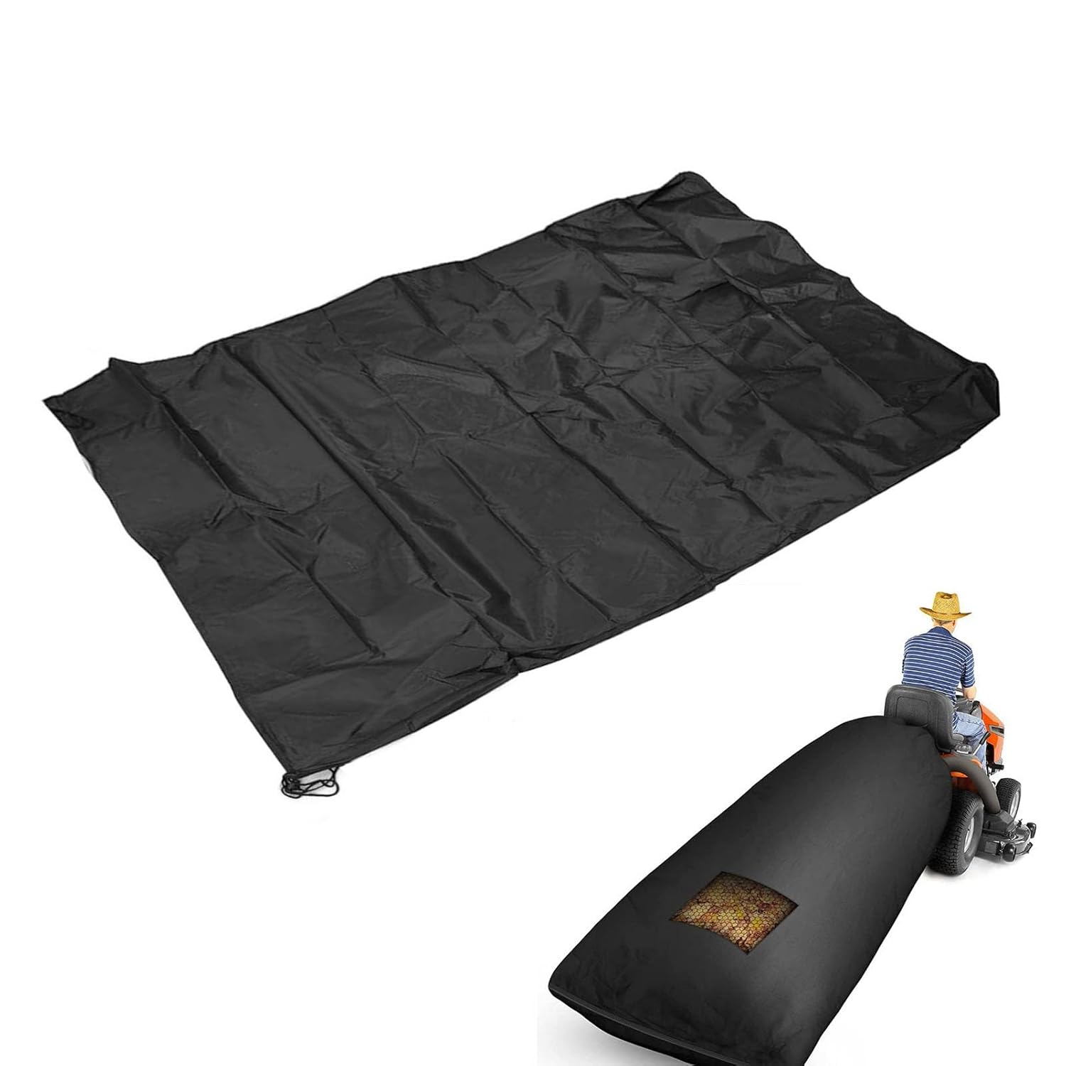 Leaf Bag Zipper, Anti Tear Water Resistant Double Drawstrings Large Capacity Oxford Cloth Leaf Collection Bag, Lawn Tractor Leaf Bag Grass Catcher Bag for Lawn Tractor Riding