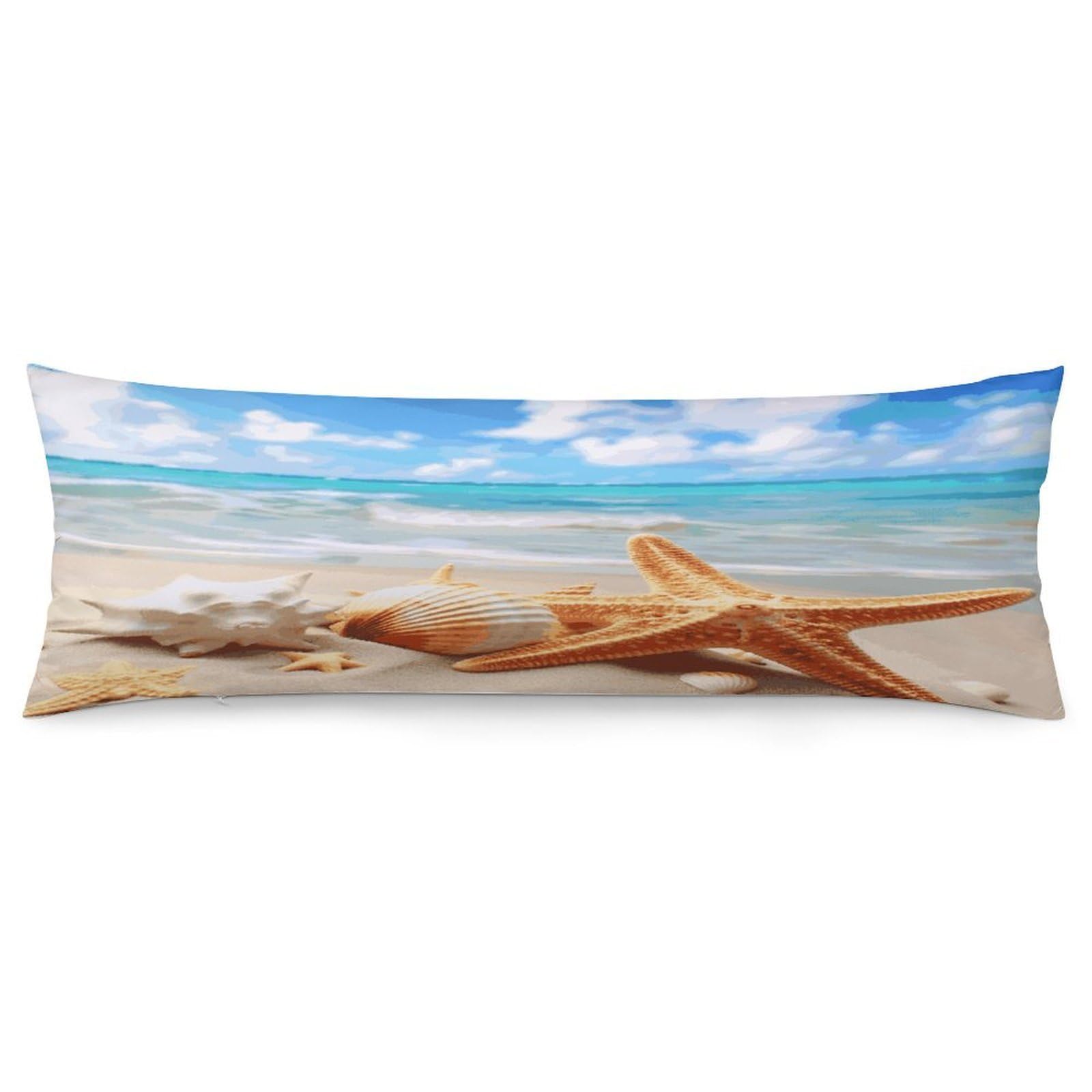 Starfish Seashell Ocean Beach Pillowcase Long Body Pillow Cover Soft Decorative Body Pillow Case Breathable Large Pillowcase Cute Cozy Pillow Protector for Bed Sofa Couch Room 18.9 X 53 Inch