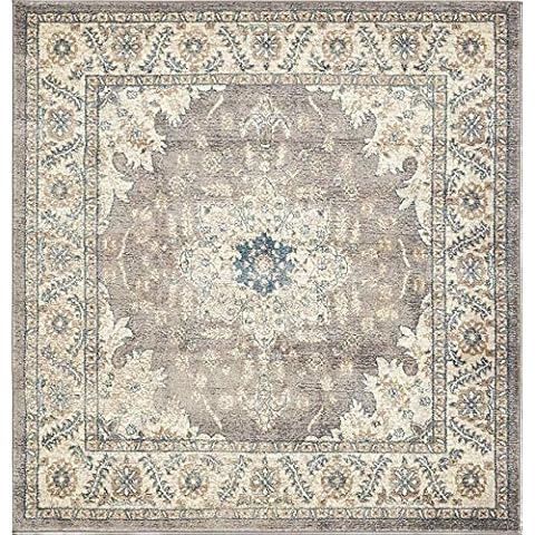 Unique Loom Traditional 5-Feet by 5-Feet (5' x 5') Square Salzburg Gray Area Rug Cover