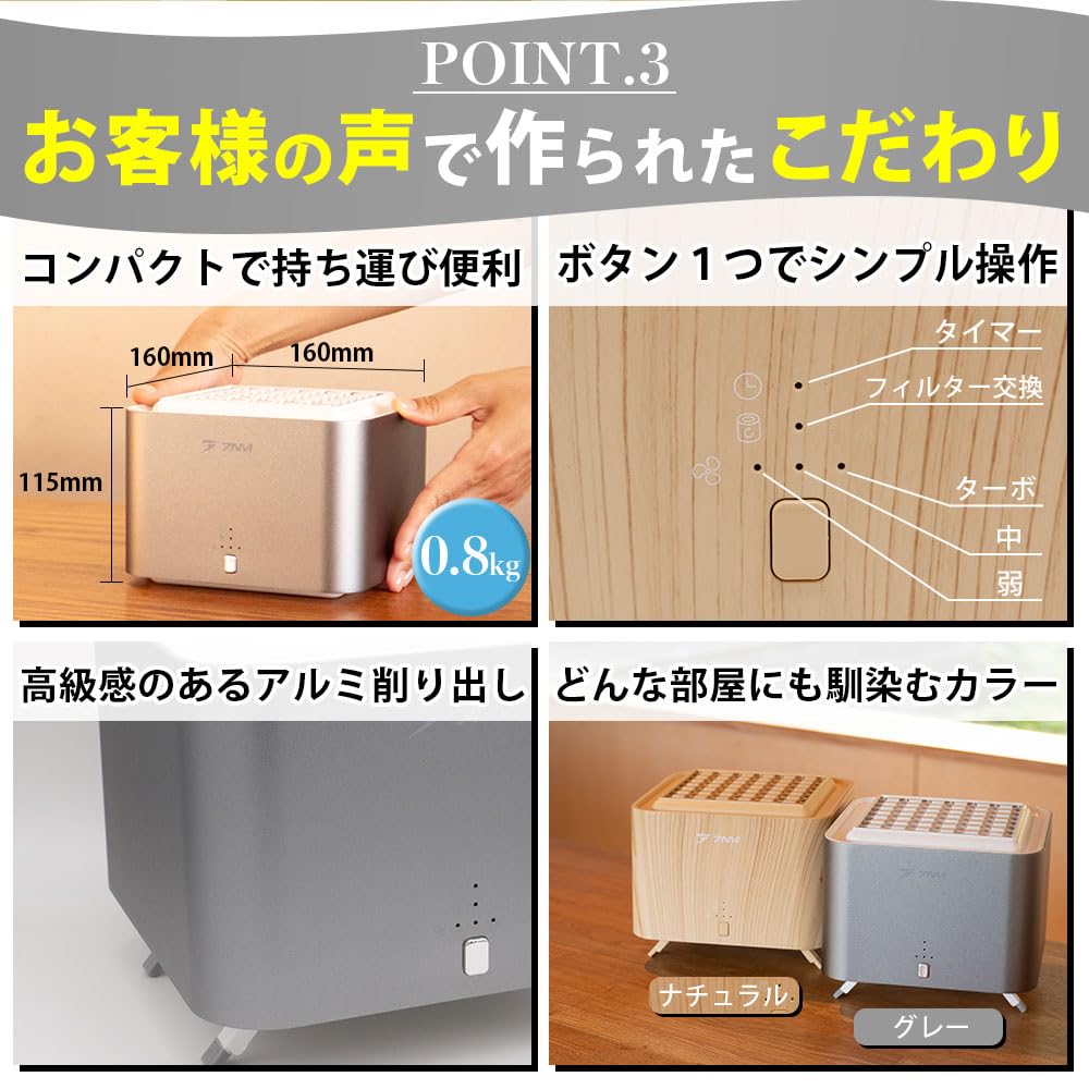 Amazon | 7NM 空気清浄脱臭機 日本ブランド 小型 光触媒 除菌 卓上