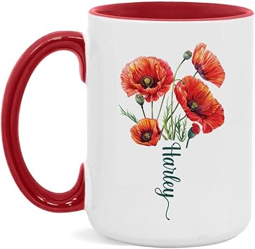 Novelty Poppy Coffee Mug, Customized Name Flower Cup, Gift For Friend On Birthday, Floral Themed Ceramic Mug, Personalized Poppy Cup, Custom Flower Mug 11oz 15oz, Poppy Floral Accent Cup