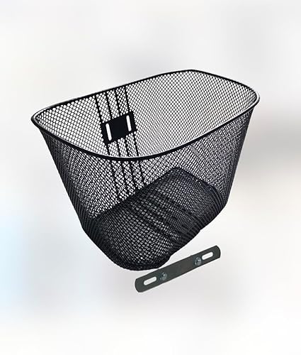 CESTINO BICI BICICLETTA ANTERIORE IN RETE METALLICA FINE RESISTENTE E CAPIENTE NERO MISURE BASE 26X17CM ALTO 24CM