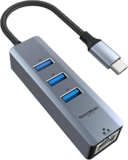 USB C to Ethernet Adapter, Shuomeng USB C Thunderbolt 3/4 to 3 Port USB 3.0 Hub RJ45 1000/100/10 Mbps Gigabit Ethernet for Laptop, Support Windows, Mac OS, Surface Pro, Linux, XPS, Smart TV