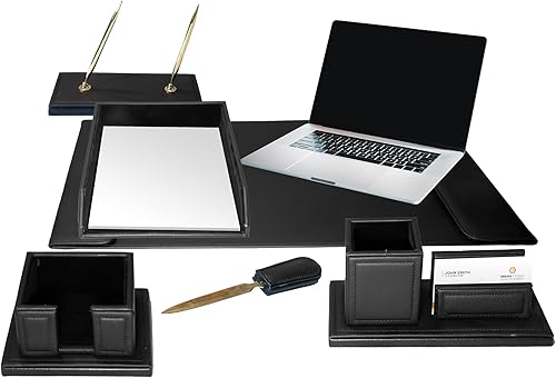 Majestic Goods Juego de 6 organizadores de escritorio de cuero genuino de alta calidad para una organización elegante en color negro