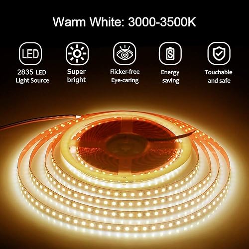 Miniatura 3 de Tira de luces LED ALITOVE de color blanco cálido 3000 K 328 pies 1200 ledes 2835 SMD 24 V 120 W 18000 lm ultrabrillante LED flexible con adaptador