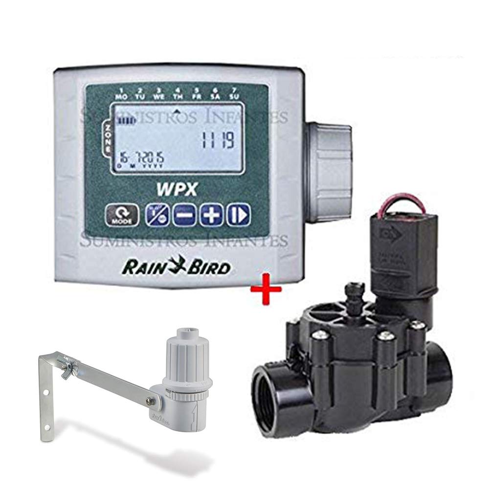 Kit Programador autónomo a pilas WPX1 R.Bird + Electrovalvula 1" 9v 100DVF + Sensor de lluvia RSDBex