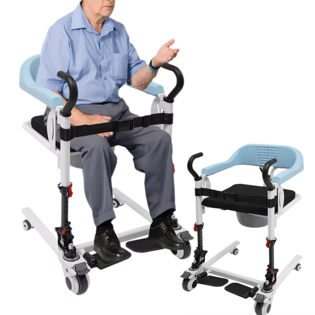 Silla De Transferencia HidráUlica Para Pacientes 120kg | Asiento Dividido 180°, Altura Regulable 8 Niveles, Silla De BañO Con Inodoro Para Personas Mayores Y Movilidad Reducida