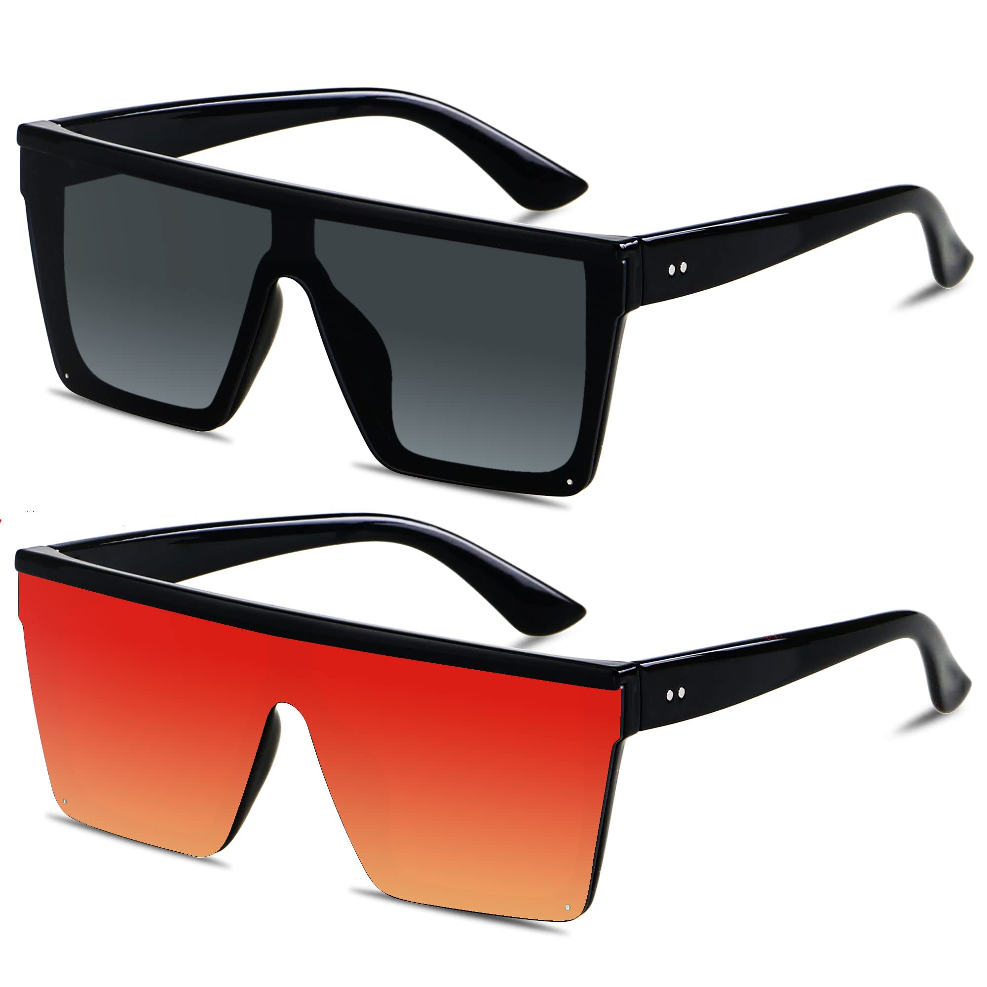 LYZOIT Square Oversized Sunglasses for Women Men Big Flat Top Fashion Shield Large UV Protection Rimless Shades