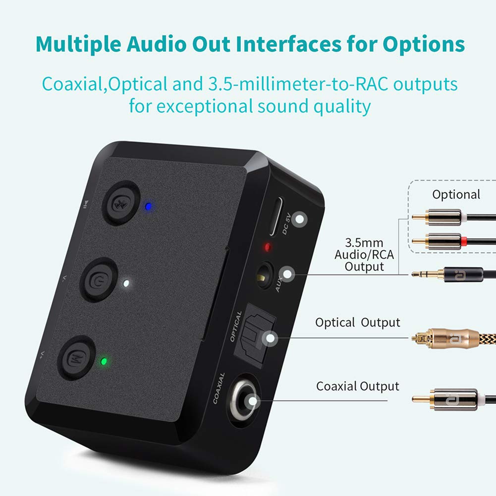 Transmisor De Audio Bluetooth 5.0, Soporte Inalámbrico 1 Arrastre 2, Adaptador De Audio Bluetooth Inalámbrico AUX RCA De 3,5 Mm para Estéreo Doméstico, para PC, Teléfono Inteligente, TV