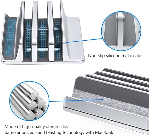Miniatura 6 de Syslux Soporte vertical para laptop versión actualizada, soporte de escritorio de 3 ranuras con base ajustable, diseño 4 en 1, soporte para