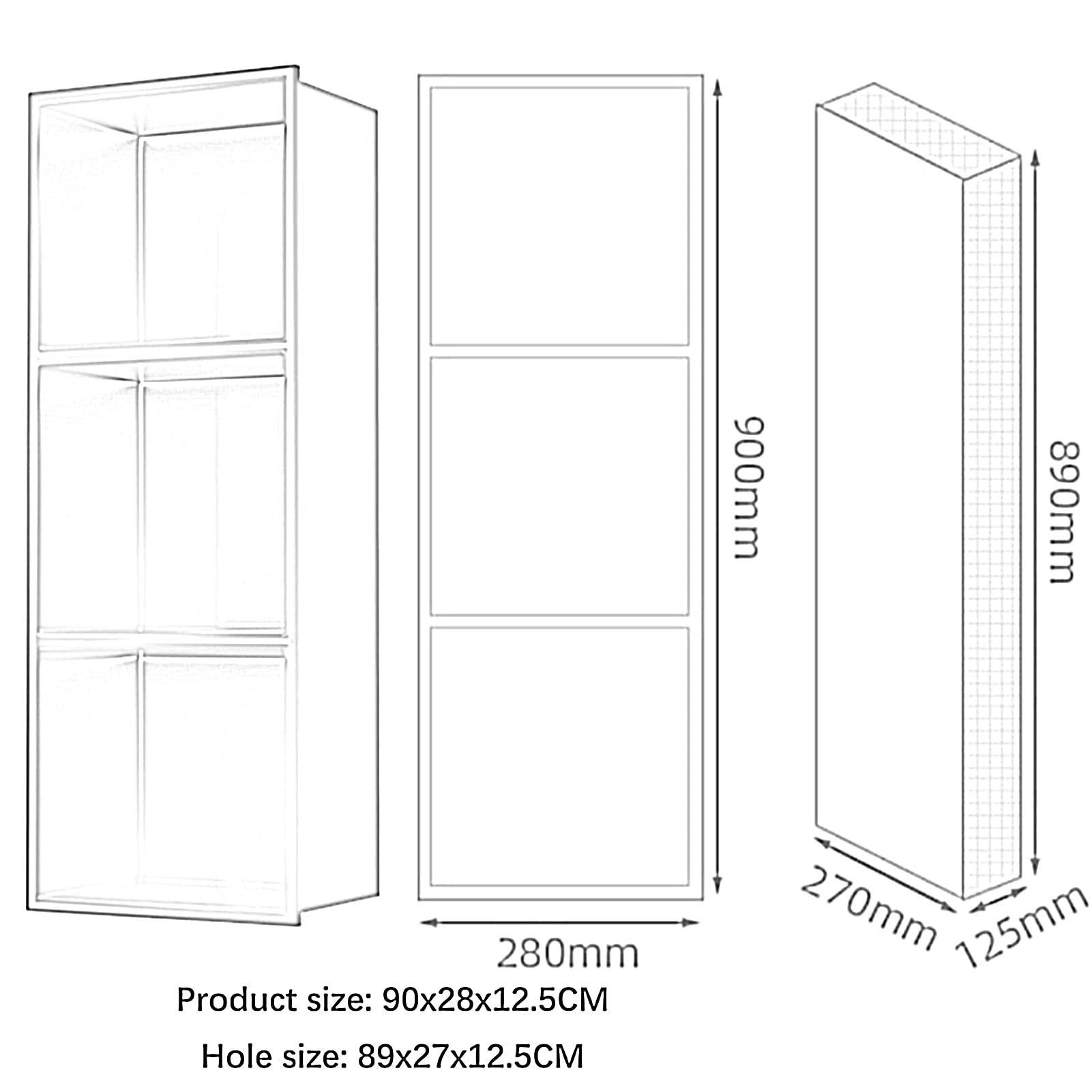 Wpuszczana nisza prysznicowa ze stali nierdzewnej półka do przechowywania alkoholu do łazienki, wodoodporny organizer na szampon i przybory toaletowe, czarna, 47 x 11 cm (90 x 28 x 12,5)