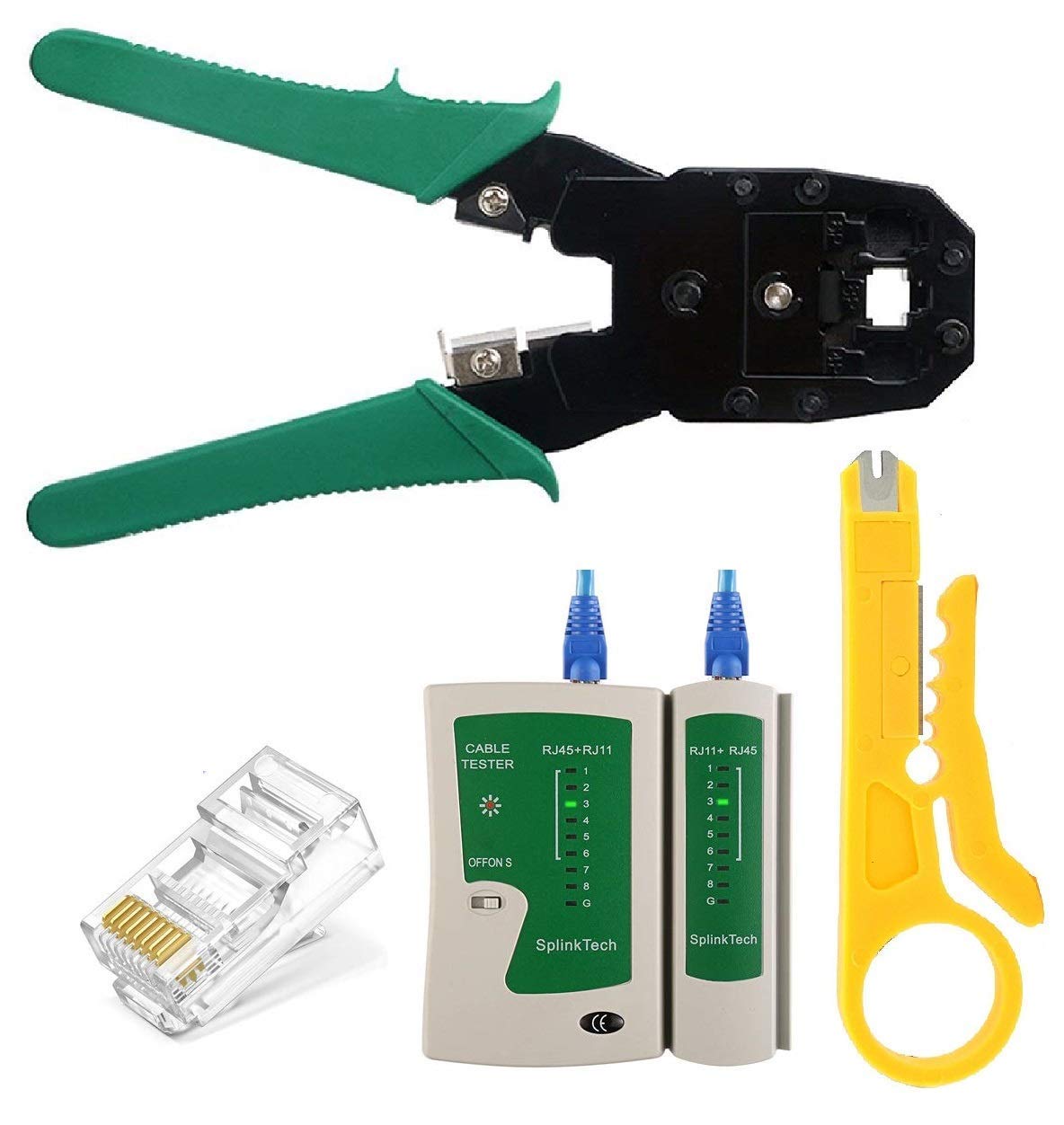 Cable Tester RJ45 Tool kit Crimping Tool 100 pcs RJ45 CAT5 Connectors, Network Wire Stripper-image-21