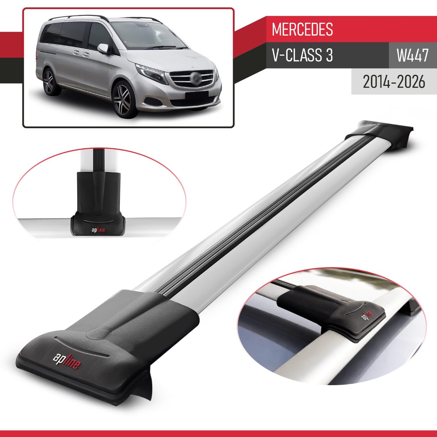 Kompatibel mit Mercedes V Klasse 3 (W447) 2014-2026 Fly Model Relingträger Dachträger Auto Gepäckträger Grau Aluminium 2 Stangen