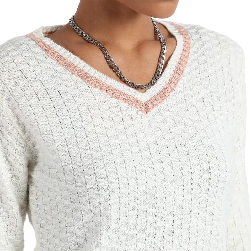 Image of PINACOLADA Women's Solid Ribbed Cropped CardiganFor Casual Wear | V Neck | Long Sleeve | Wool Sweater Crafted with Comfort Fit for Everyday Wear