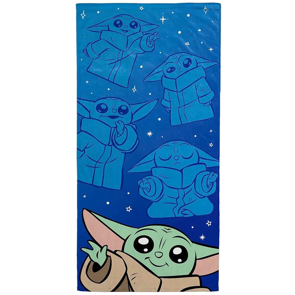 Star Wars: The Mandalorian Royal Blue/Green/Brown Grogu Baby Yoda Beach Towel (One Size) ()