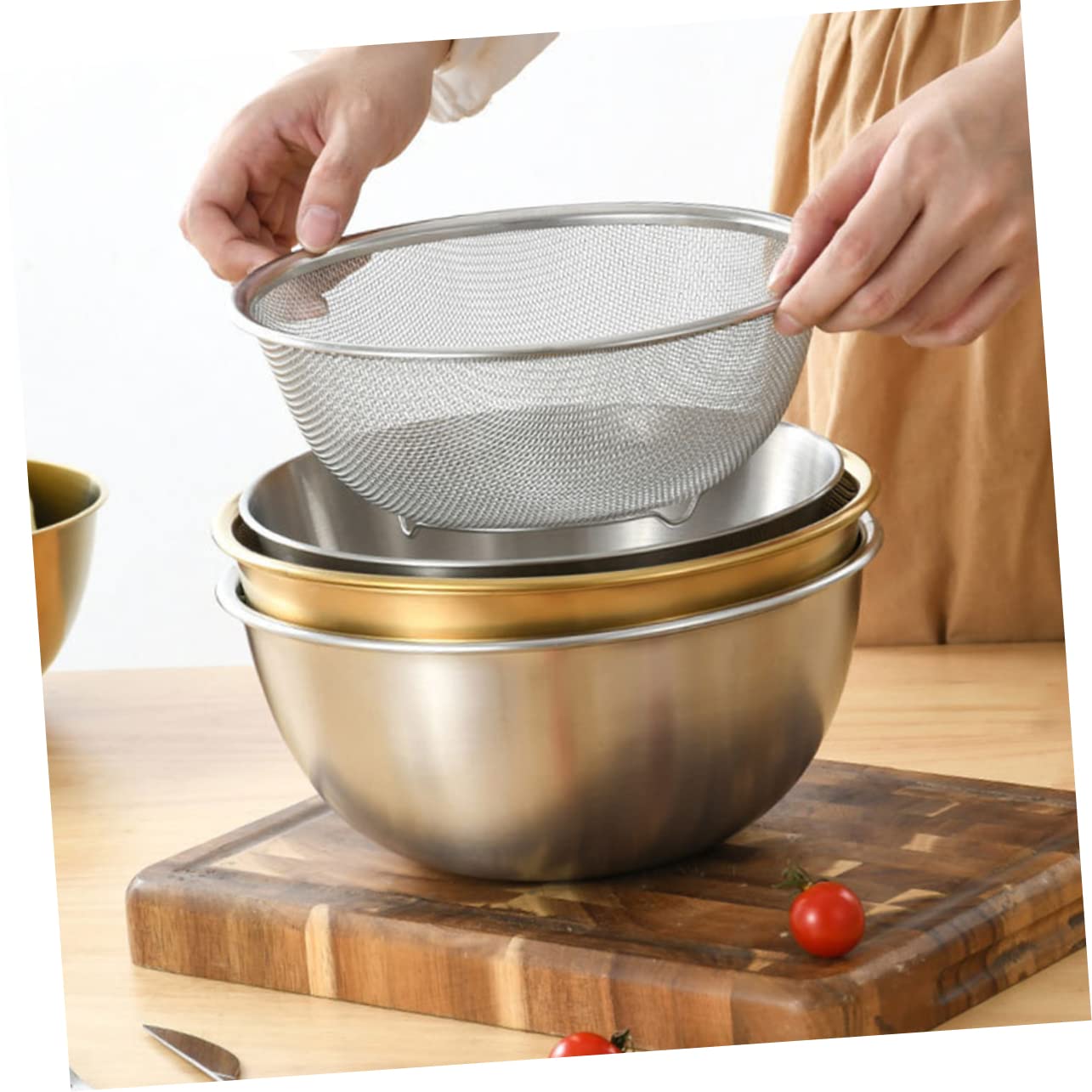 Genérico Colador De Arroz y Escurridor De Cocina 2 Piezas 22 Cm Acero Inoxidable Diseño Poroso Adecuado Para Lavar Compatible Microondas Fácil De Usar