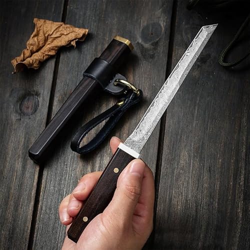 LIUZHANGYU Mini faca Katana, faca de lâmina fixa Tanto de aço damasco, abridor de cartas de espada j