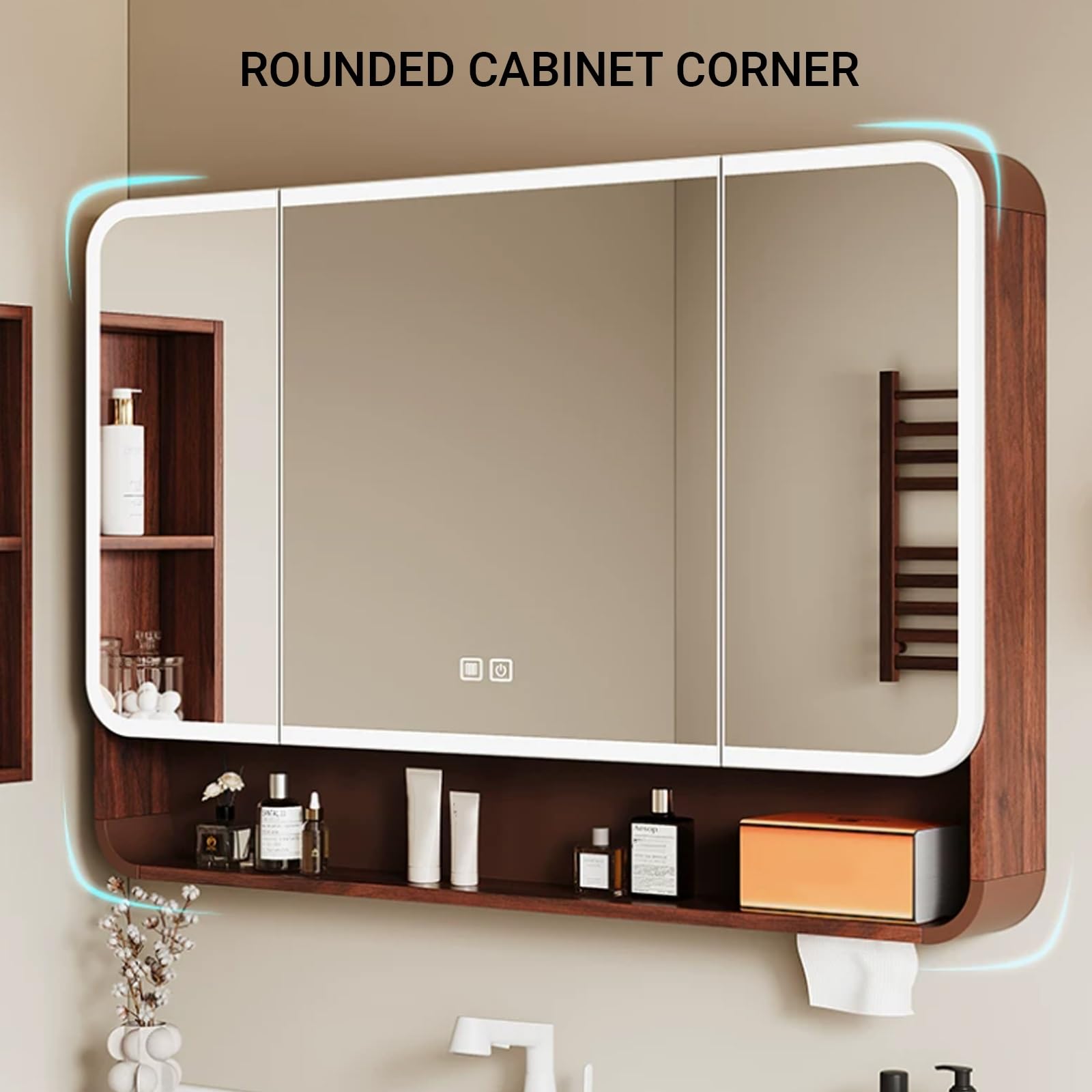 Specchio Bagno Contenitore Anti-Appannamento, Smart Mobile Specchio Bagno con LED Luce, Fessura per Carta, Contenitore da Parete Touch Control(A,70cm/27.6in)