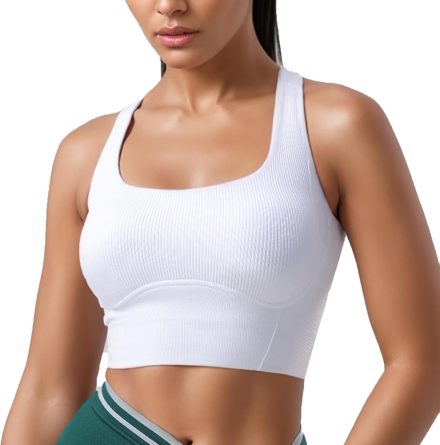 Women Square Neckline Sports Bra Padded Basic Workout Y-Back Racerback Cropped Tank Top