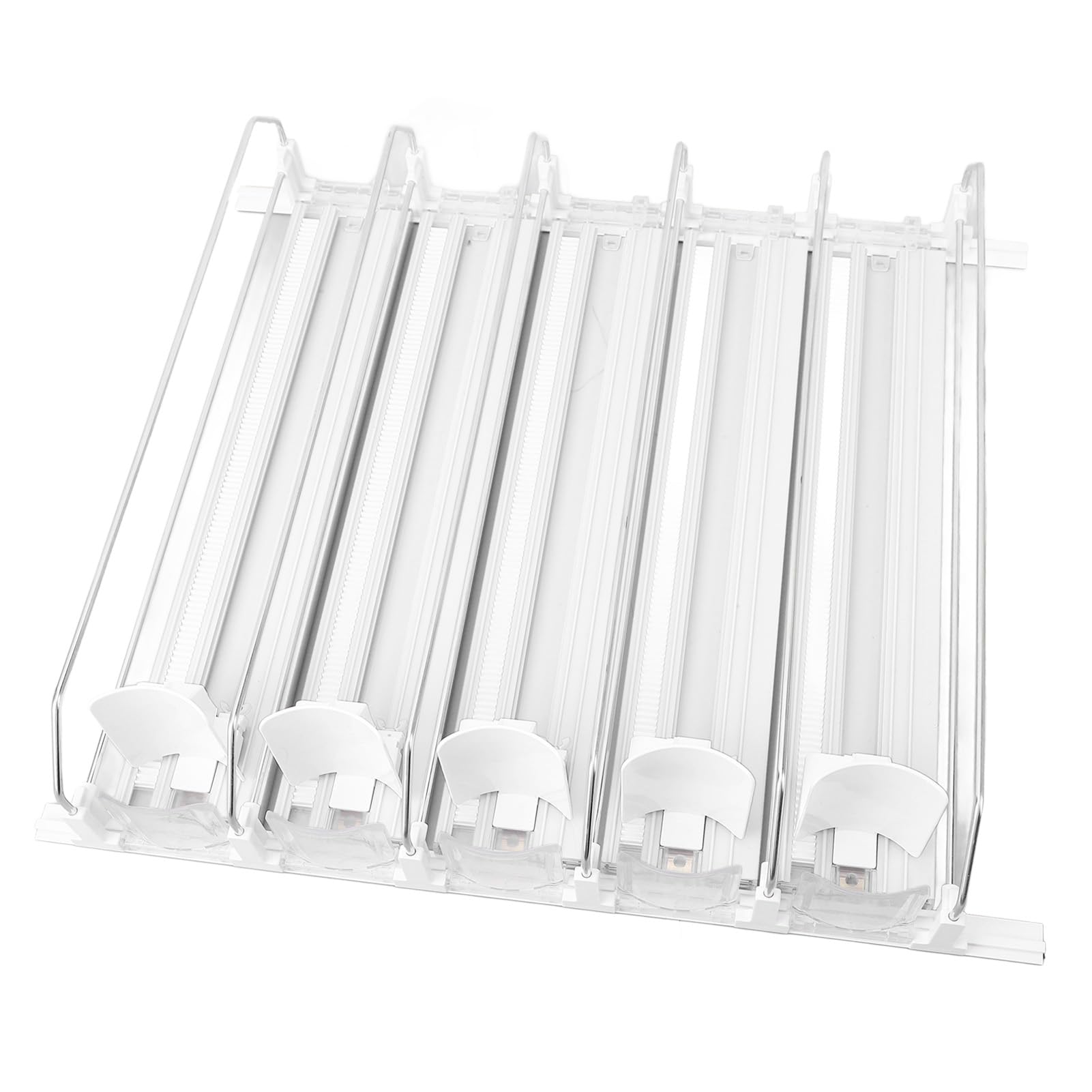 Organizador de Bebidas para Nevera, 5 Unidades, Dispensador Automático de Latas de Refresco con Empuje Automático, Ancho Ajustable, Organización de Nevera, Lata de Cerveza, Botella de Agua,(Blanco)