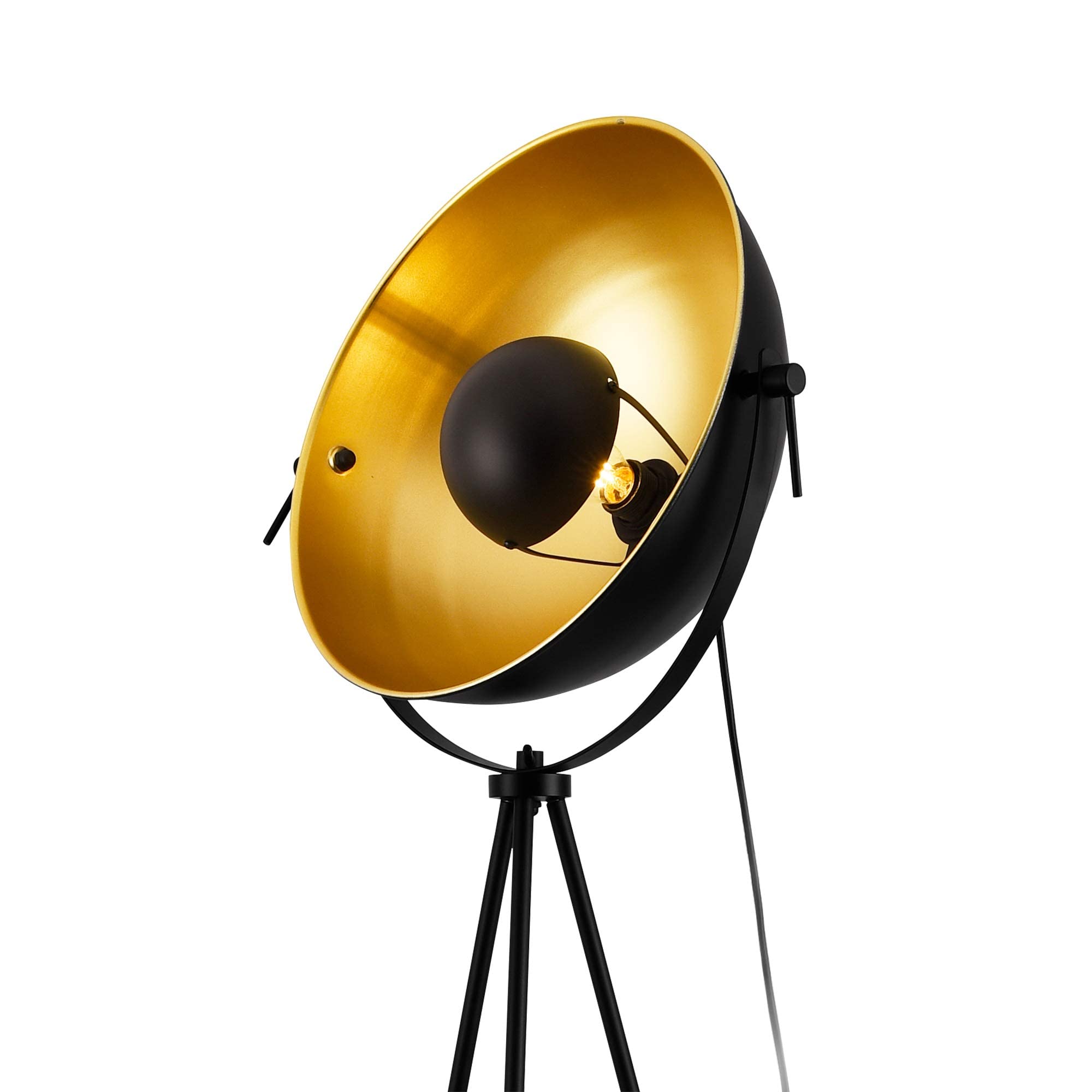 lux.pro Lampada da Terra a Treppiede in Metallo Alta 158 cm con Paralume Girevole Ø 40 cm Piantana Tripode Illuminazione Faro per Soggiorno Salotto Studio - Nero