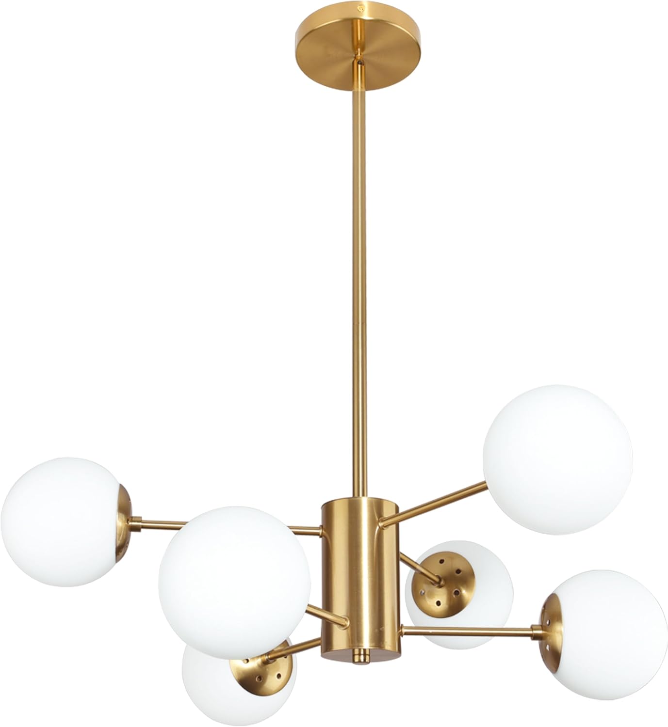 6-Light Globe Sputnik Chandelier Gold Sputnik Chandeliers Modern Mid Century Globe Pendant Light Brushed Brass Finished with White Frosted Globe Glass Lampshade for Dining Room Bedroom Kitchen Opal & Brass 6-Light, 23.6", 2-Tier