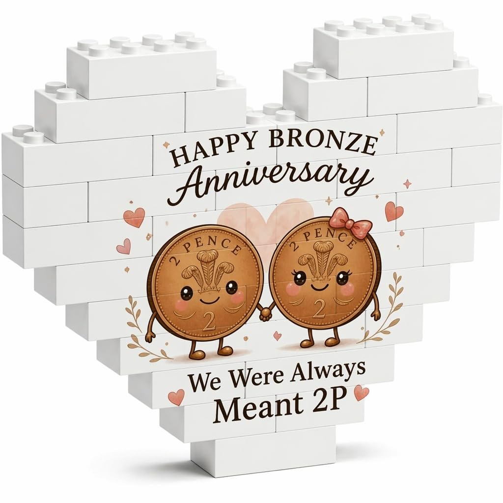 Mitibet 8th Wedding Gifts For Couple, Bronze Anniversary Heart Building Blocks, Unique 8 Year Wedding Gift For Husband Wife, Funny Brick Keepsake, 13cm Heart — image 1