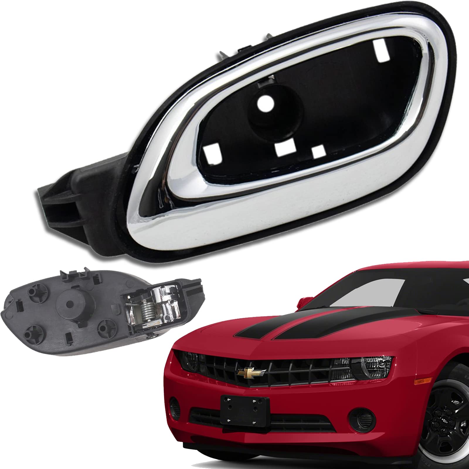 E-Vniko Front Left Interior Door Handle Chrome with Panel Compatible with Chevrolet Chevy Camaro 2010-2015 Replace Driver Side Inside Handle 20955311 REPCV462120