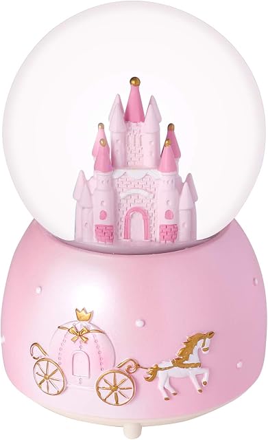 Snow Globe Gift Crystal Ball Castle Music Box Rotating Musical Box Colorful LED Light Melody Musical Gift Artware Christmas Birthday Gift Present For Kids Girls Desktop Ornament Desk Decoration