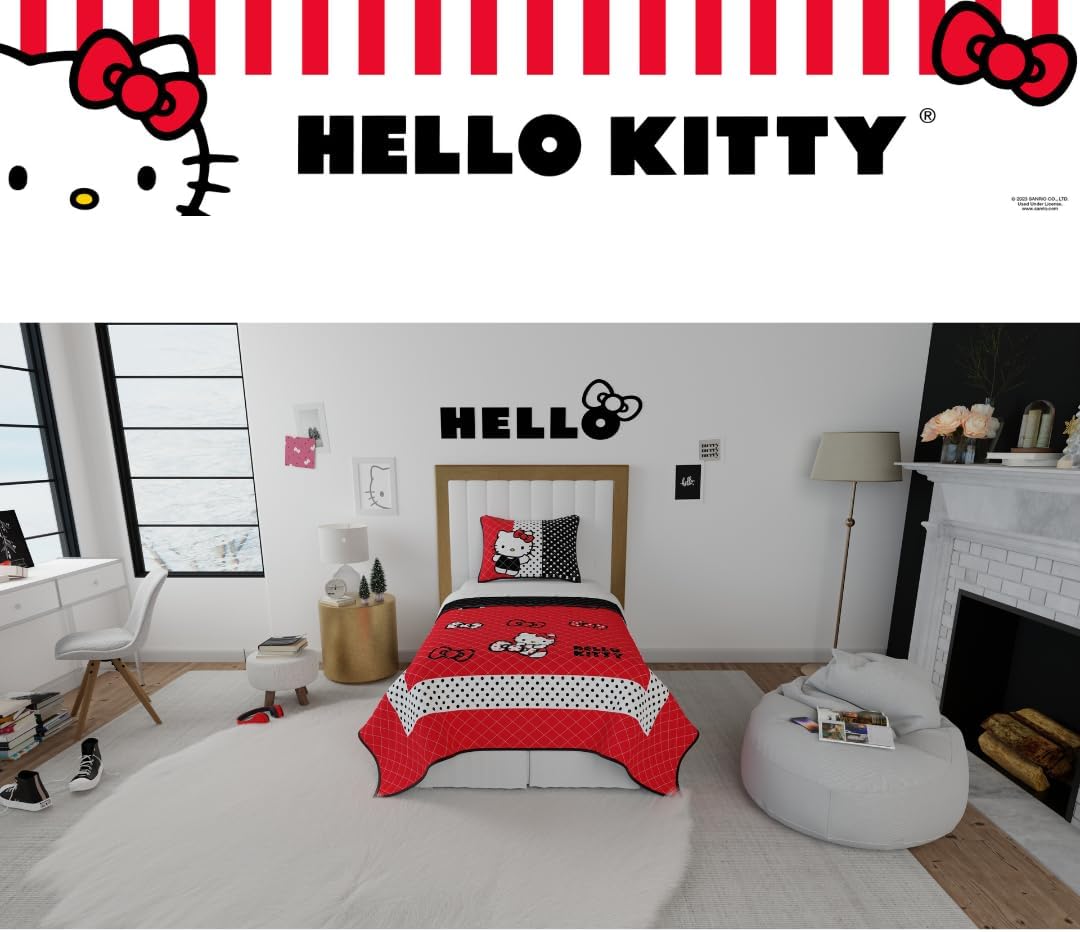 Hello Kitty Bedding Twin Size Quilt Sham Set, Soft Cozy Red Polka Dot Blanket, (Officially Licensed Product) by Franco Collectibles - Image 7